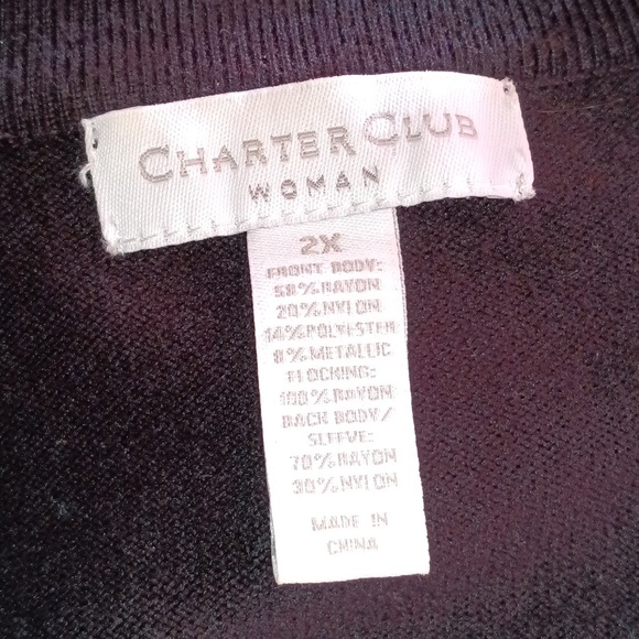 Charter Club | Black & Silver Long Sleeve Button Up Cardigan Sweater Size 2X - Picture 3 of 5